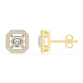 moissanite halo stud earrings in yellow gold vermeil